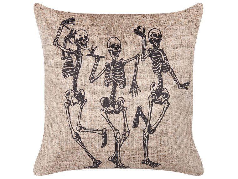 Welurowa poduszka dekoracyjna z motywem w szkielety 45 x 45 cm beżowa MORTESTI_830093