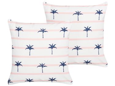 Set of 2 Outdoor Cushions Palm Pattern 45 x 45 cm White MOLTEDO