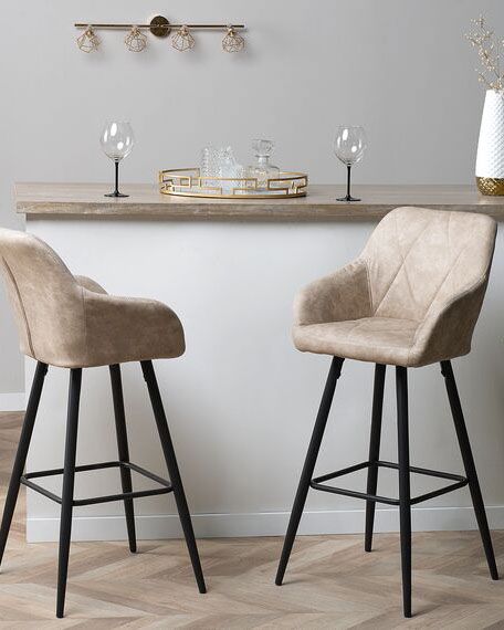 Conjunto de 2 bancos de bar em tecido creme DARIEN