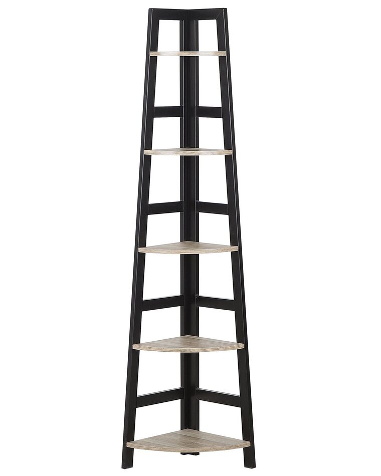 Corner Ladder Shelf Black and Light Wood BEXLEY_732931