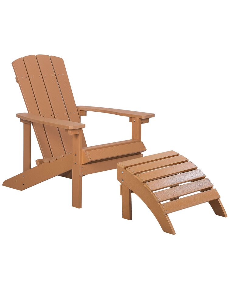 Zahradní židle s podnožkou barva týkového dřeva ADIRONDACK_809454