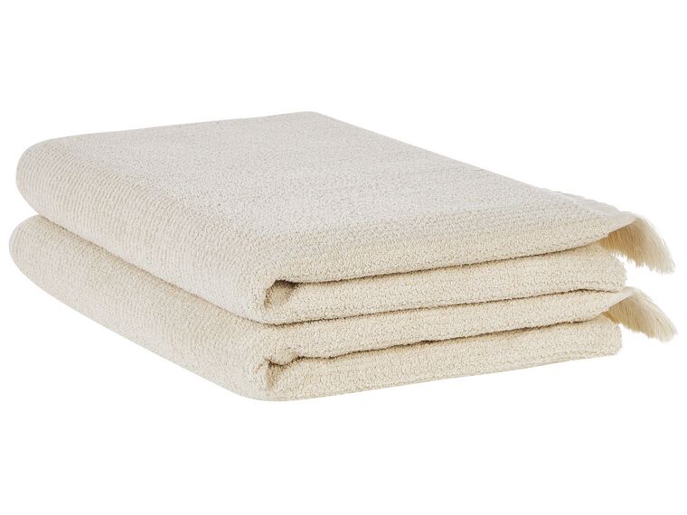 Set of 2 Cotton Terry Towels Beige ATIU_843314