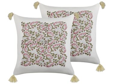 Set of 2 Cotton Cushions Floral Pattern with Tassels 45 x 45 cm Multicolour CARISSA