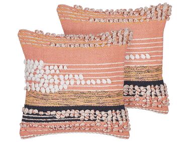 Set of 2 Cotton Cushions Striped Pattern 45 x 45 cm Orange DEUTZIA 