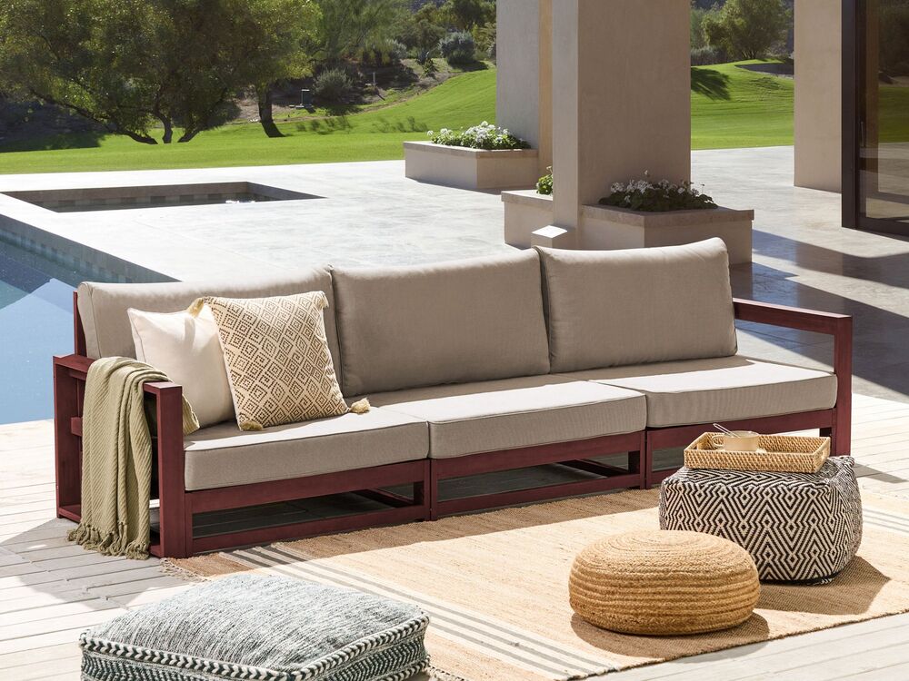 3 Seater Acacia Wood Garden Sofa Mahogany Brown TIMOR II Beliani.cz