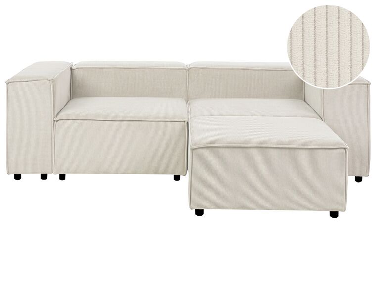 2-Sitzer Sofa Cord cremeweiß mit Ottomane APRICA_907580