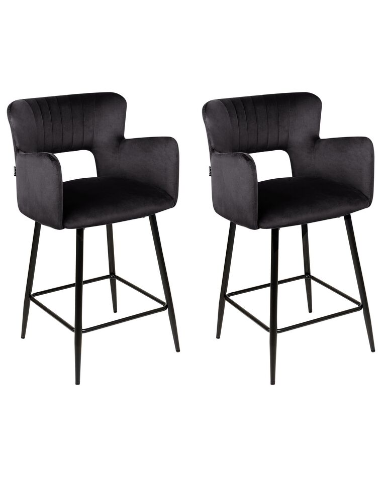Zestaw 2 krzeseł barowych welurowy czarny SANILAC_912709