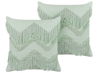 Set of 2 Cotton Cushions with Tassels 45 x 45 cm Light Green BACOPA