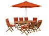 8 Seater Acacia Wood Garden Dining Set with Parasol and Red Cushions MAUI_743947