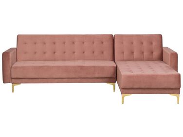 Left Hand Velvet Corner Sofa Pink ABERDEEN