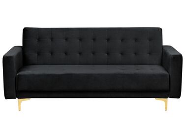 Háromszemélyes fekete bársony kanapéágy ABERDEEN