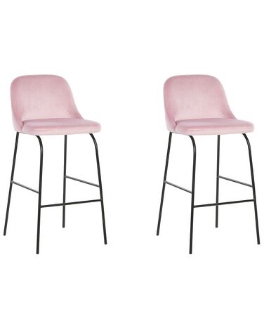 Conjunto de 2 cadeiras de bar em veludo rosa NEKOMA