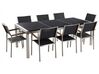 Nyolcszemélyes fekete osztott asztallapú étkezőasztal fekete textilén székekkel GROSSETO_453211