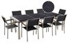 Conjunto de jardín mesa con tablero de piedra natural 220 cm, 8 sillas de tela negras GROSSETO _453211
