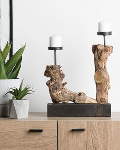 Kynttilänjalka 2-haaraa vaalea puu/musta 33 cm FLORES Kynttilänjalka 2-haaraa vaalea puu/musta 33 cm FLORES