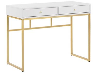 Home Office Desk / 2 Drawer Console Table White with Gold DAPHNE