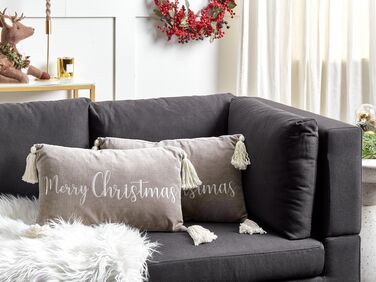 Set of 2 Velvet Cushions Christmas Motif with Tassels 30 x 50 cm Grey LITHOPS