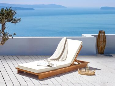 Wooden Reclining Sun Lounger with Cushion Off-White GRANARI