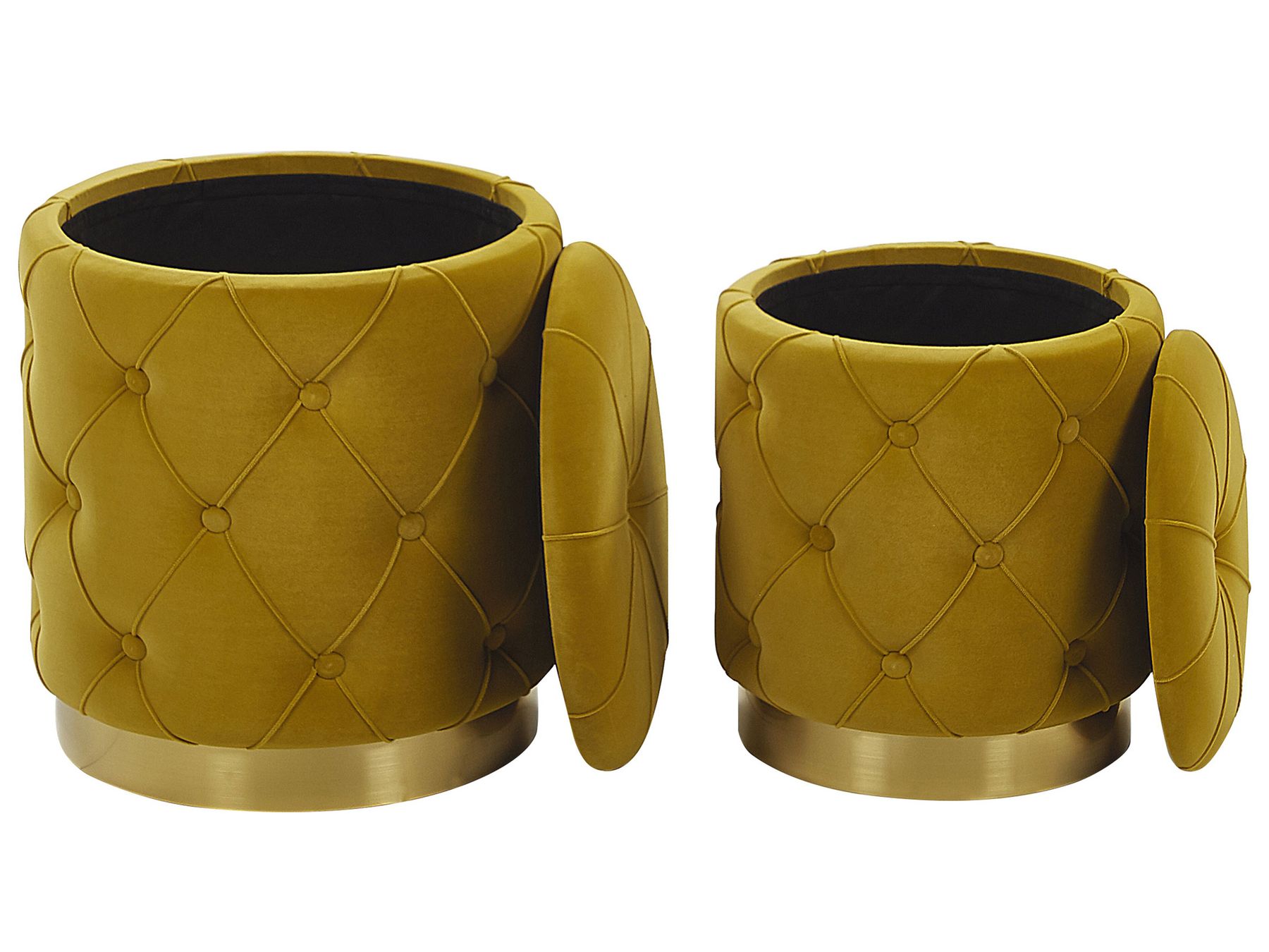 Pouf Samtstoff mit Stauraum senfgelb 2er Set PUEBLO | Beliani.de