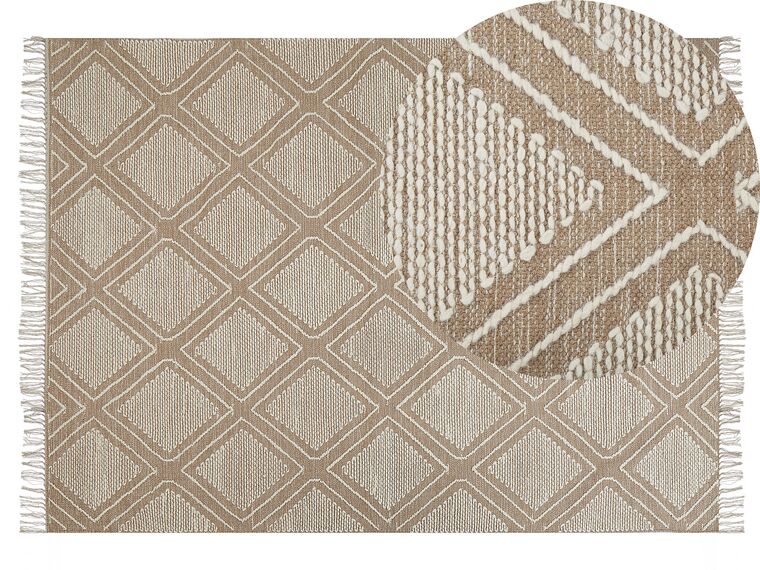 Teppich Baumwolle beige / weiß 140 x 200 cm Kurzflor KACEM_831140