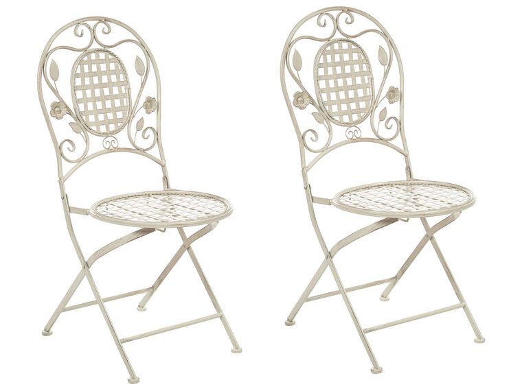 Set of 2 Metal Garden Folding Chairs Off-White BIVIO_806678