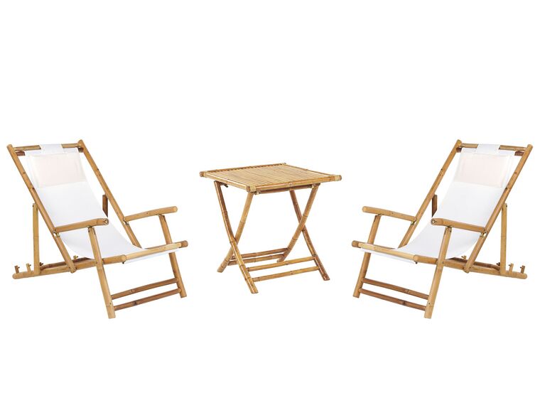 2 Seater Bamboo Sun Lounger Set with Coffee Table Light Wood and Off-White ATRANI /MOLISE_809634