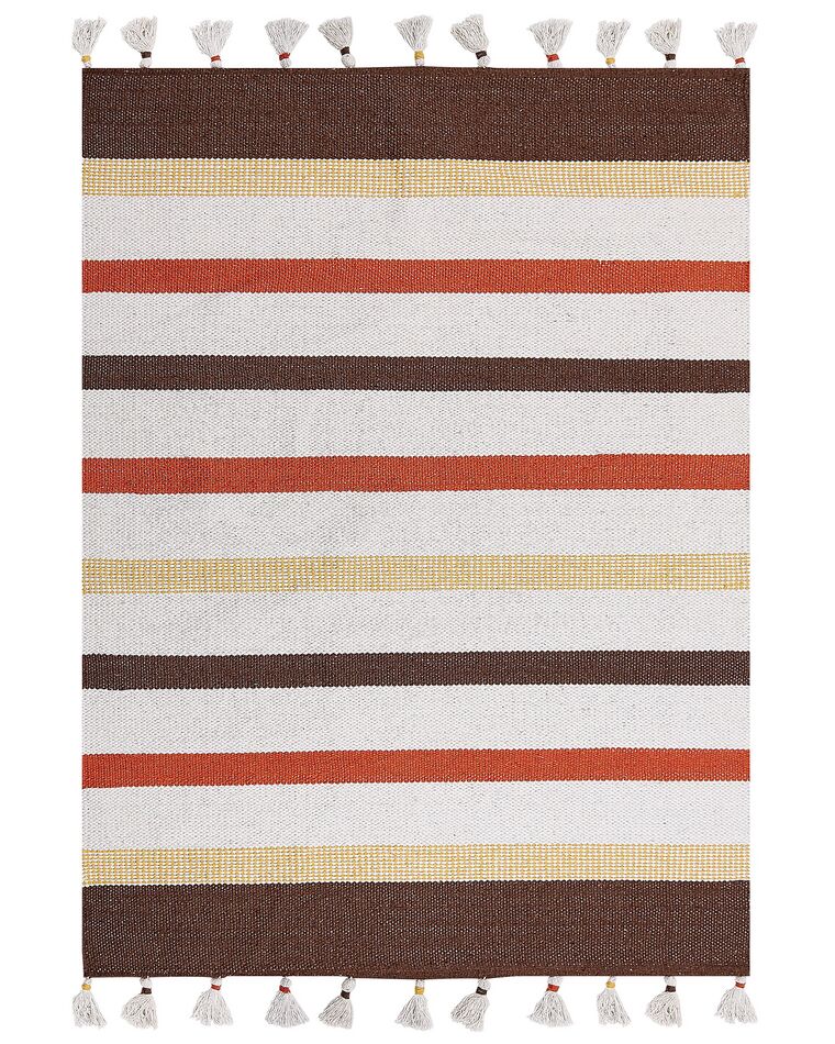 Teppich Baumwolle braun / beige 140 x 200 cm gestreiftes Muster Kurzflor HISARLI_837119