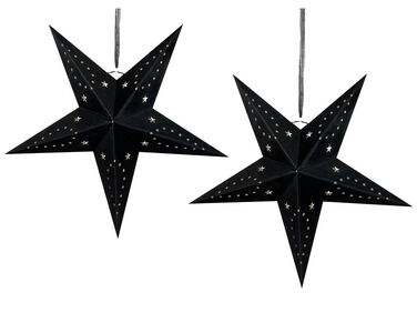 Sada 2 závesných zamatových hviezd s LED 60 cm čierna MOTTI