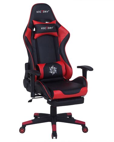 Cadeira gaming em pele sintética vermelha e preta VICTORY