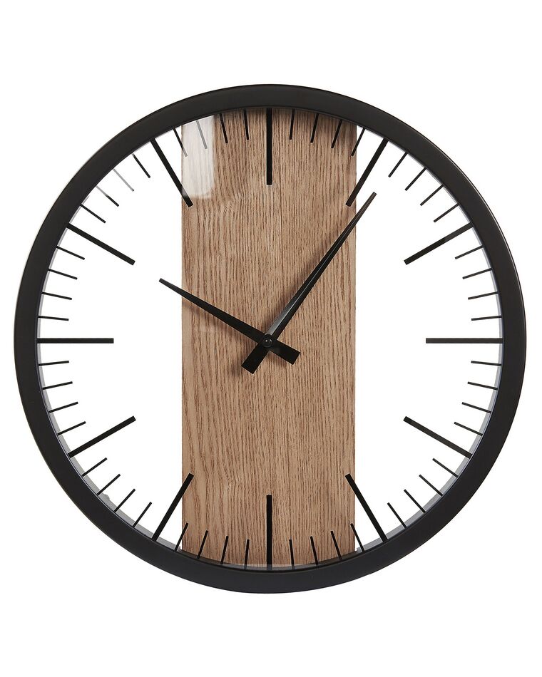Reloj de pared negro/madera clara ø 38 cm VILLORA_827750