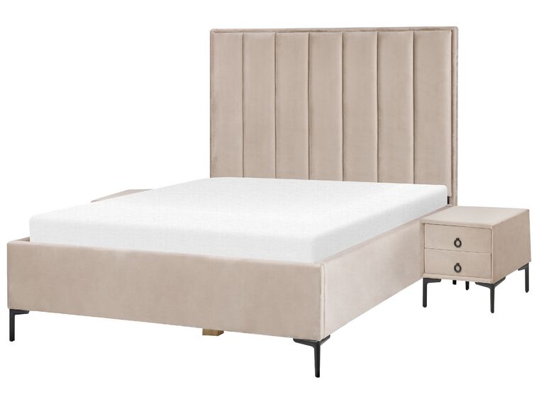 Sametová sada nábytku postel 140 x 200 cm +2 noční stolky tmavě šedá SEZANNE_892596