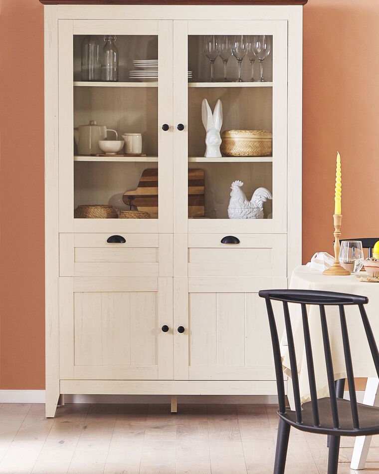Cupboard with Glass Display Cream SEATLLE | Beliani.at