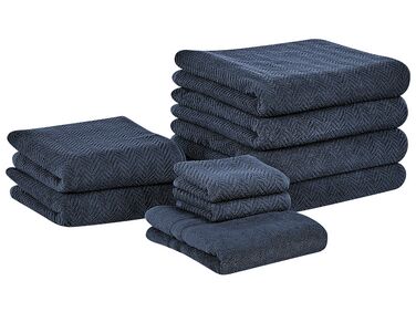 Set of 9 Cotton Terry Towels Dark Blue MITIARO