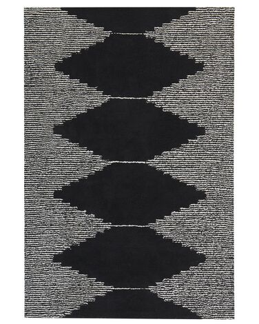 Teppich Baumwolle 160 x 230 cm schwarz / weiß geometrisches Muster Kurzflor BATHINDA