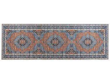Teppich blau / orange 80 x 240 cm orientalisches Muster Kurzflor MIDALAM