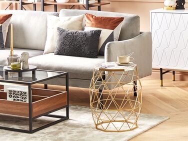 Marble Effect Wire Frame Side Table with Gold HALSEY