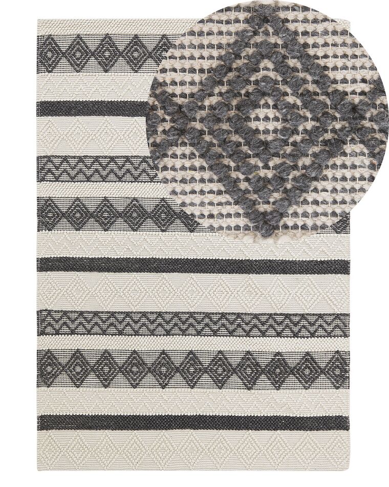 Teppich Wolle beige / grau 140 x 200 cm geometrisches Muster Kurzflor DAVUTLAR_830877