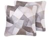 Set of 2 Leather Cushions Patchwork Pattern 45 x 45 cm Grey NEELOOR_826874