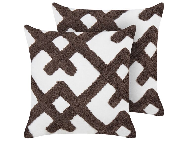 2 Cotton Cushions with Abstract Pattern 45 x 45 cm White and Brown CARNATION_913193