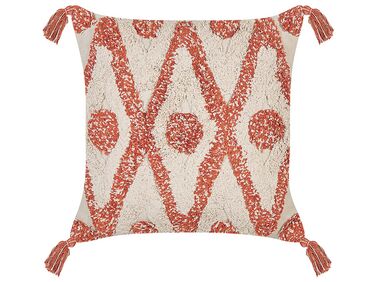 Tufted Cotton Cushion with Tassels 45 x 45 cm Beige and Orange HICKORY