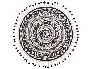 Okrúhly bavlnený koberec so strapcami ø 120 cm tmavomodrá/krémová biela TATVAN
