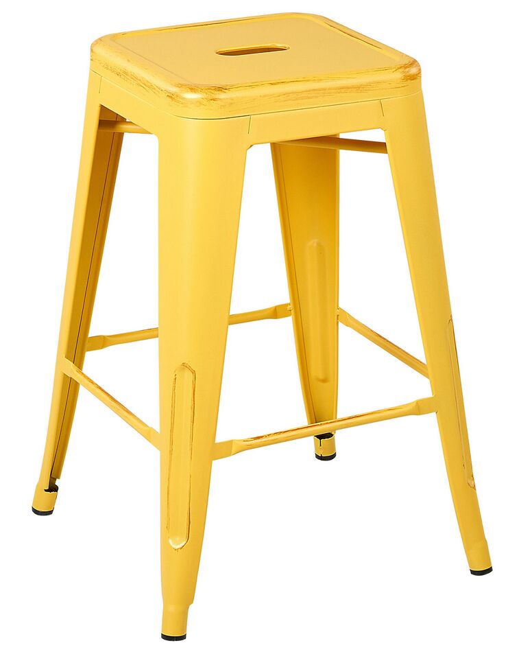 Set of 2 Metal Stools 60 cm Yellow with Gold CABRILLO Beliani.co.uk