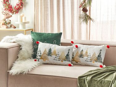 Set of 2 Cotton Cushions Christmas Tree Pattern 30 x 50 cm White ANREDERA