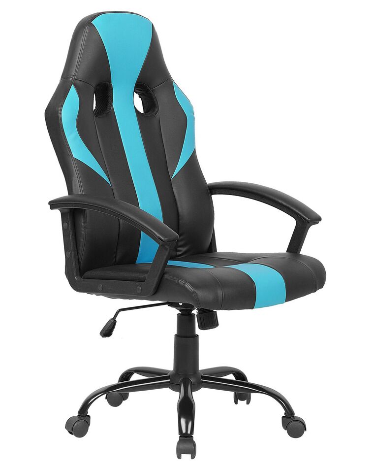 Cadeira de escritório em pele sintética preta e azul SUCCESS_739415