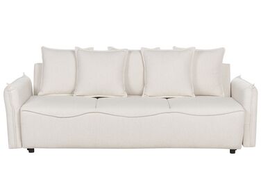 Sofá-cama 3 lugares com arrumação em tecido branco-creme KRAMA