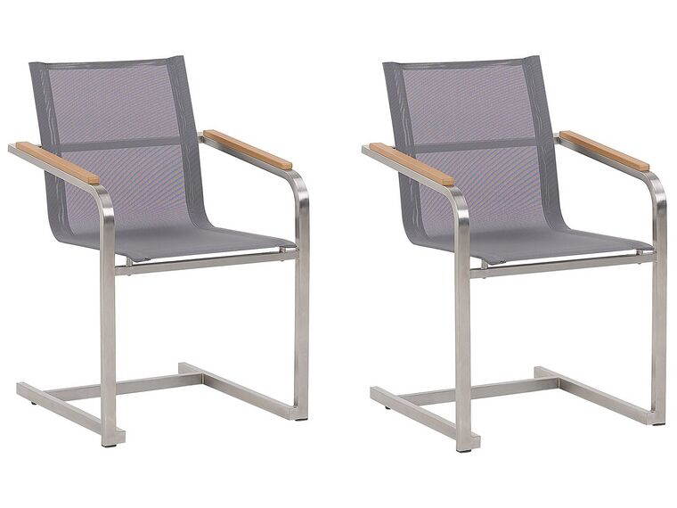 Conjunto de 2 cadeiras de jardim em inox com tela cinzenta COSOLETO_776942