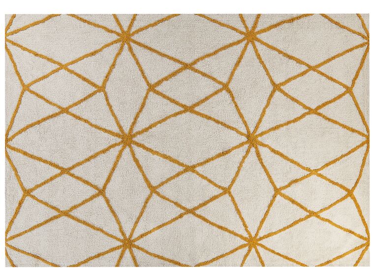 Teppich Baumwolle cremeweiß / gelb 160 x 230 cm geometrisches Muster Shaggy MARAND_842993