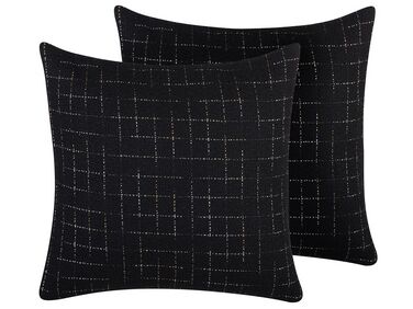 Set of 2 Cushions Geometric Pattern 45 x 45 cm Black BELLFLOWER