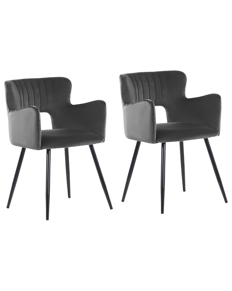 Conjunto de 2 sillas de comedor de terciopelo gris oscuro/negro SANILAC_847071