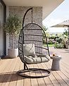Fauteuil Suspendu Rotin Gris Avec Support Noir – Pour Intérieur Et Extérieur, Charge 90 Kg, Design Boho (dimensions 97x97x199 Cm)